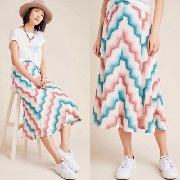 ANTHROPOLOGIE MAEVE Maria Chevron Pull On Knit Midi Skirt Sz. S Small - Picture 1 of 6